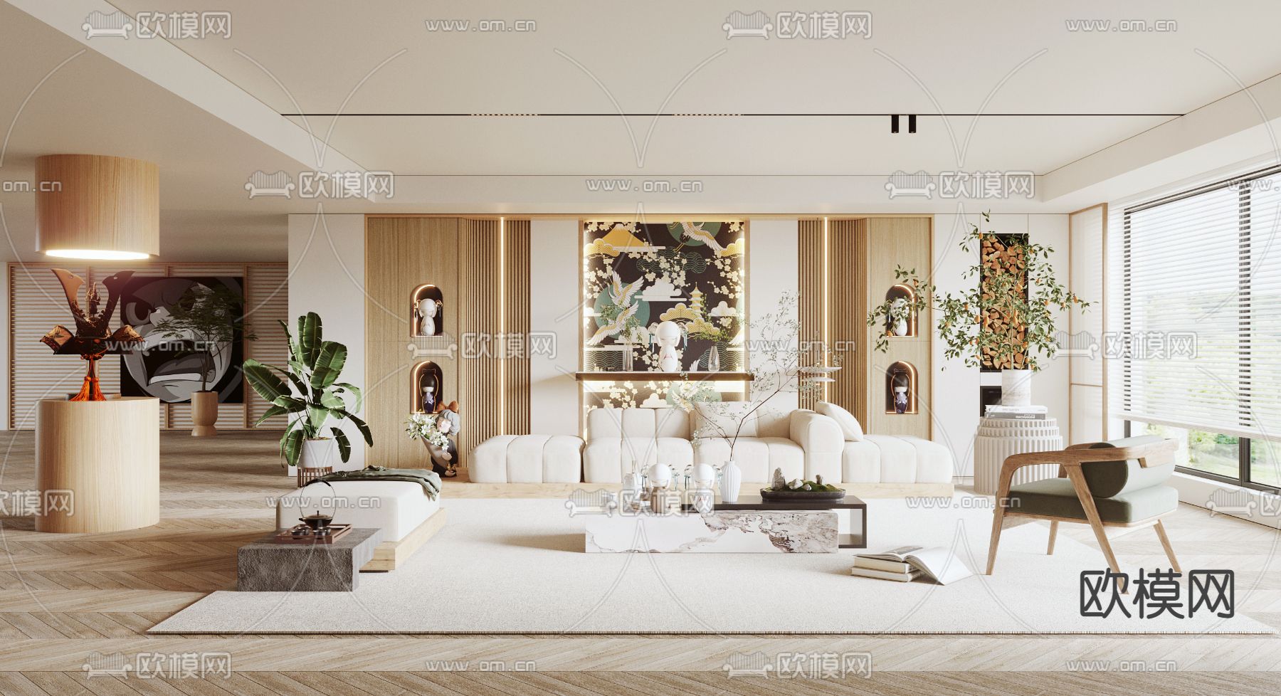 日式客厅3d模型下载（渲染图1）