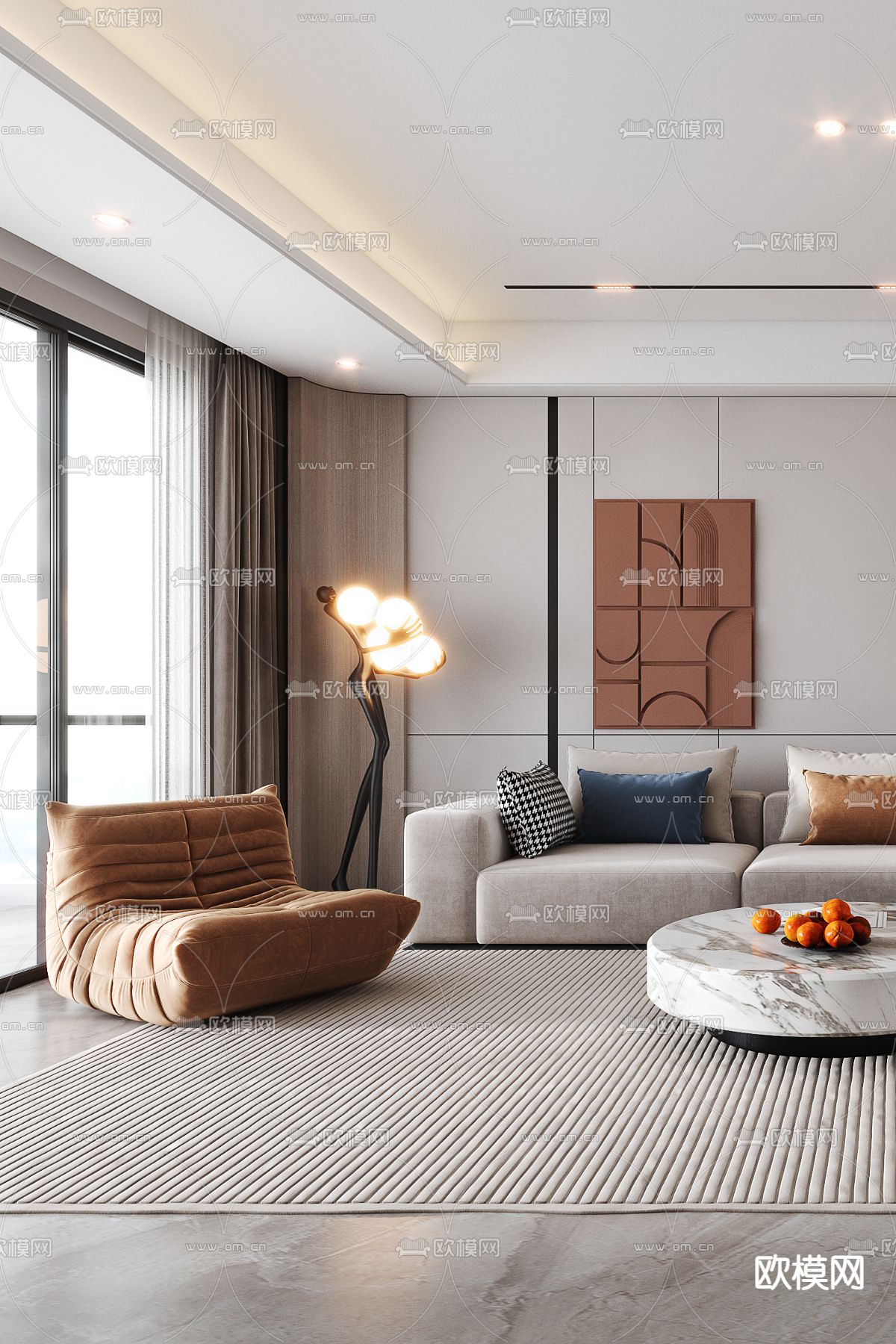 现代家居客厅3d模型下载（渲染图2）