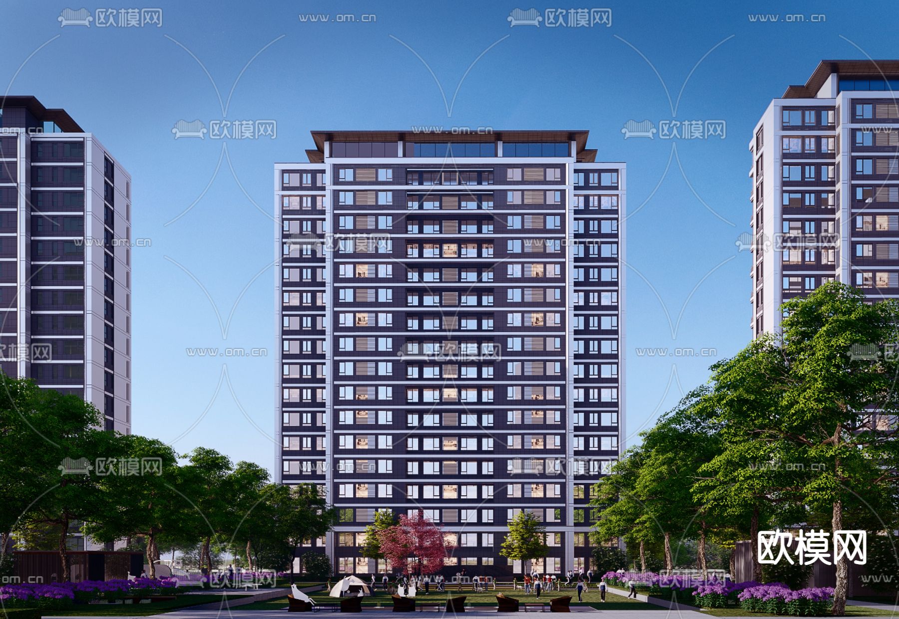 现代住宅小区外观su模型