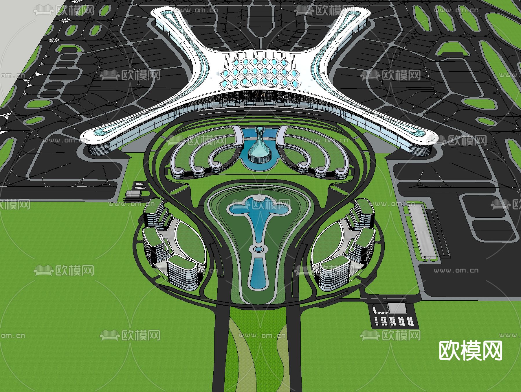 现代机场鸟瞰su模型下载（渲染图4）