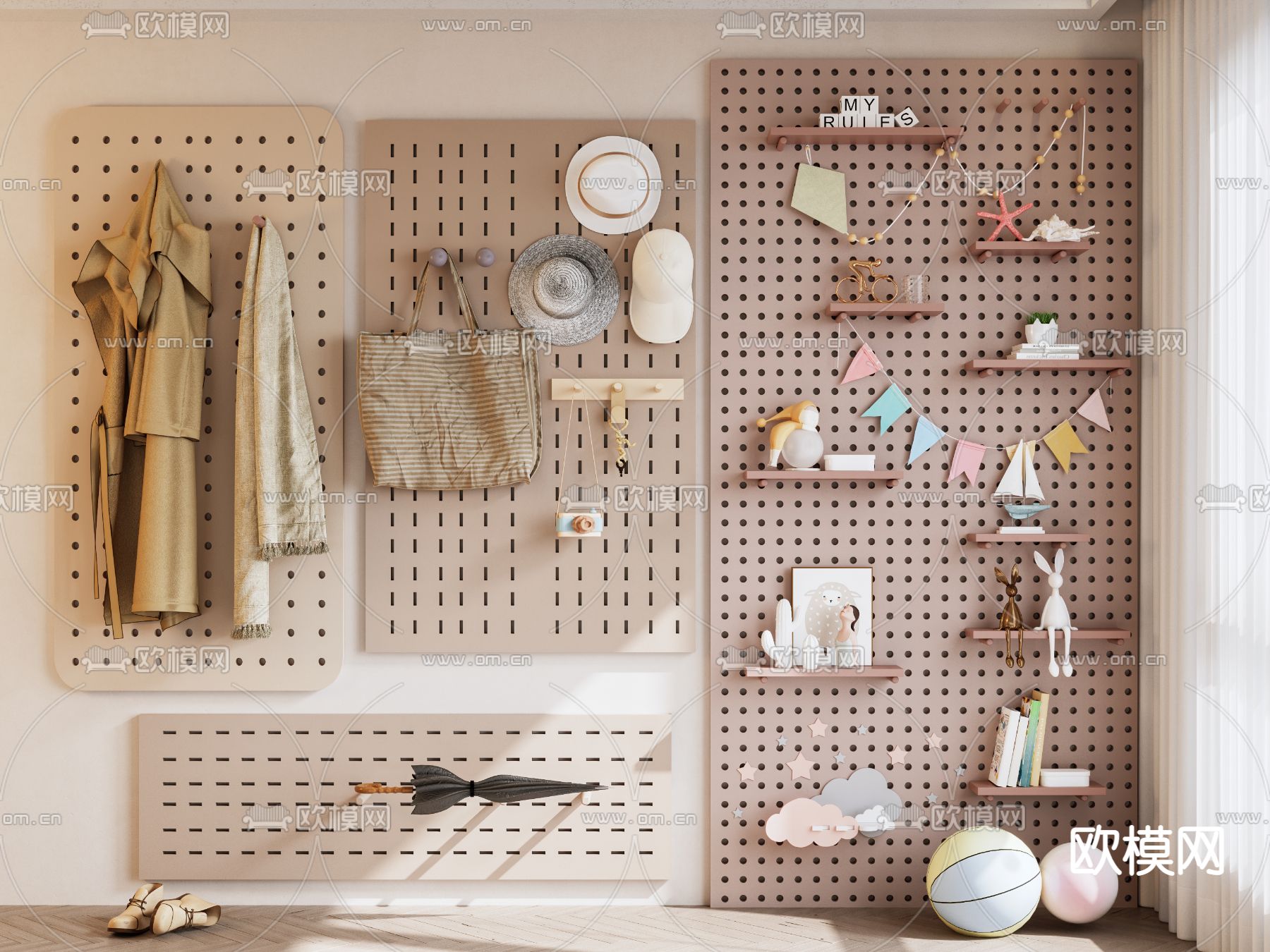 现代洞洞板搁板 壁架su模型下载（渲染图1）