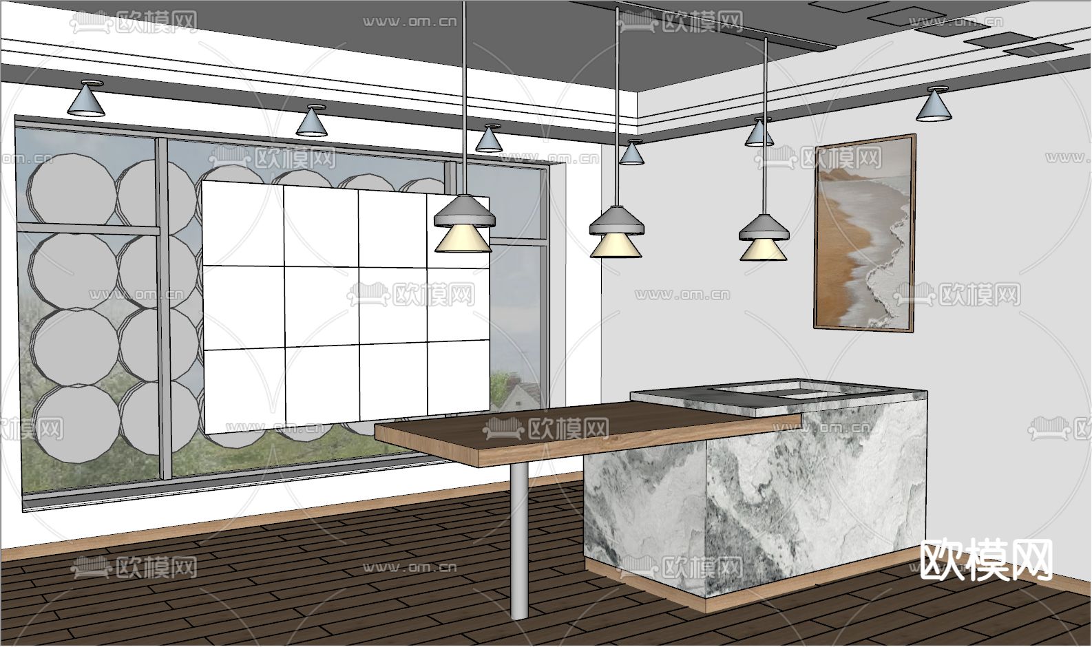 现代水吧台 中岛台su模型下载（渲染图2）