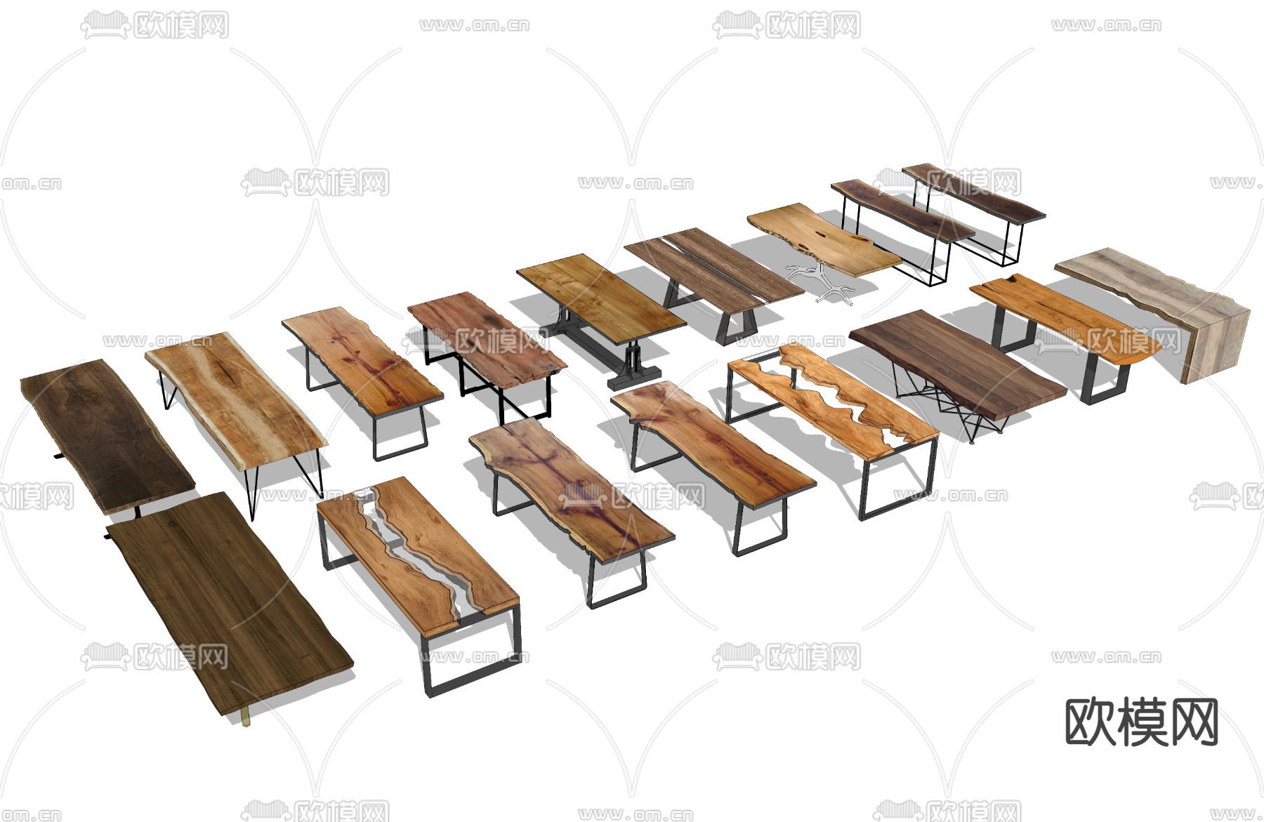 自然风书桌 餐桌su模型下载（渲染图2）