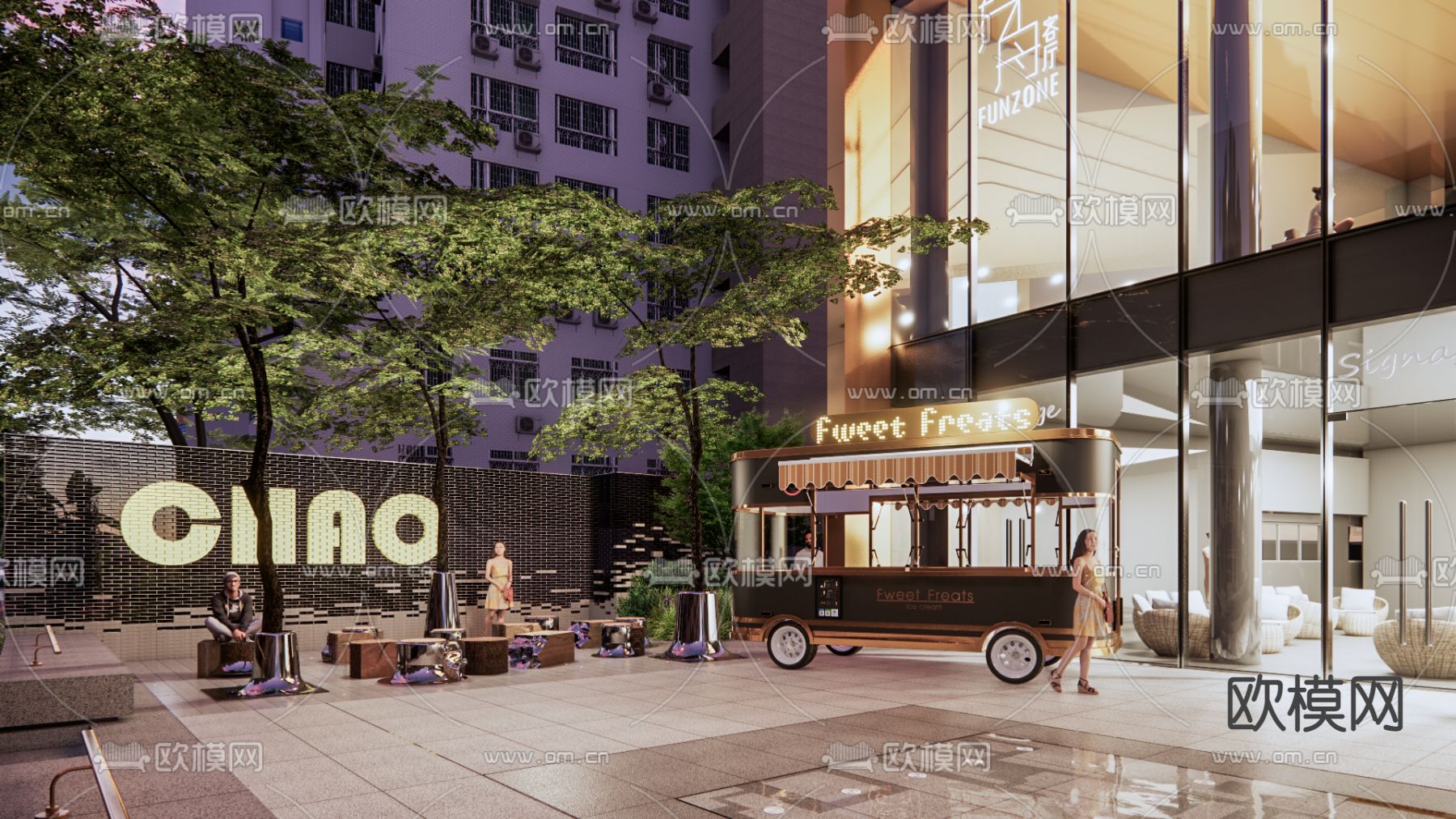 轻奢网红商业示范区su模型下载（渲染图2）