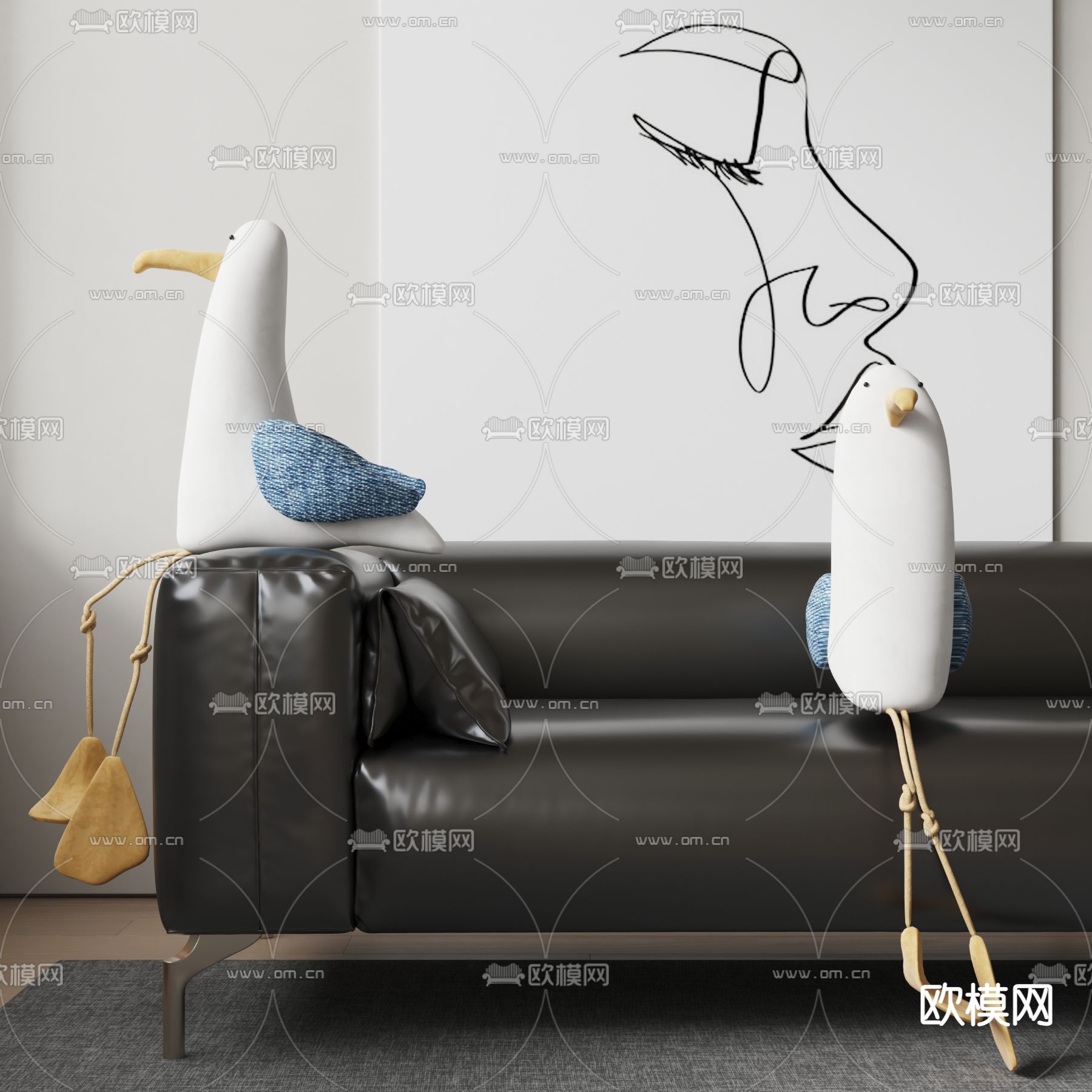 现代海鸥抱枕 玩具抱枕su模型下载（渲染图1）