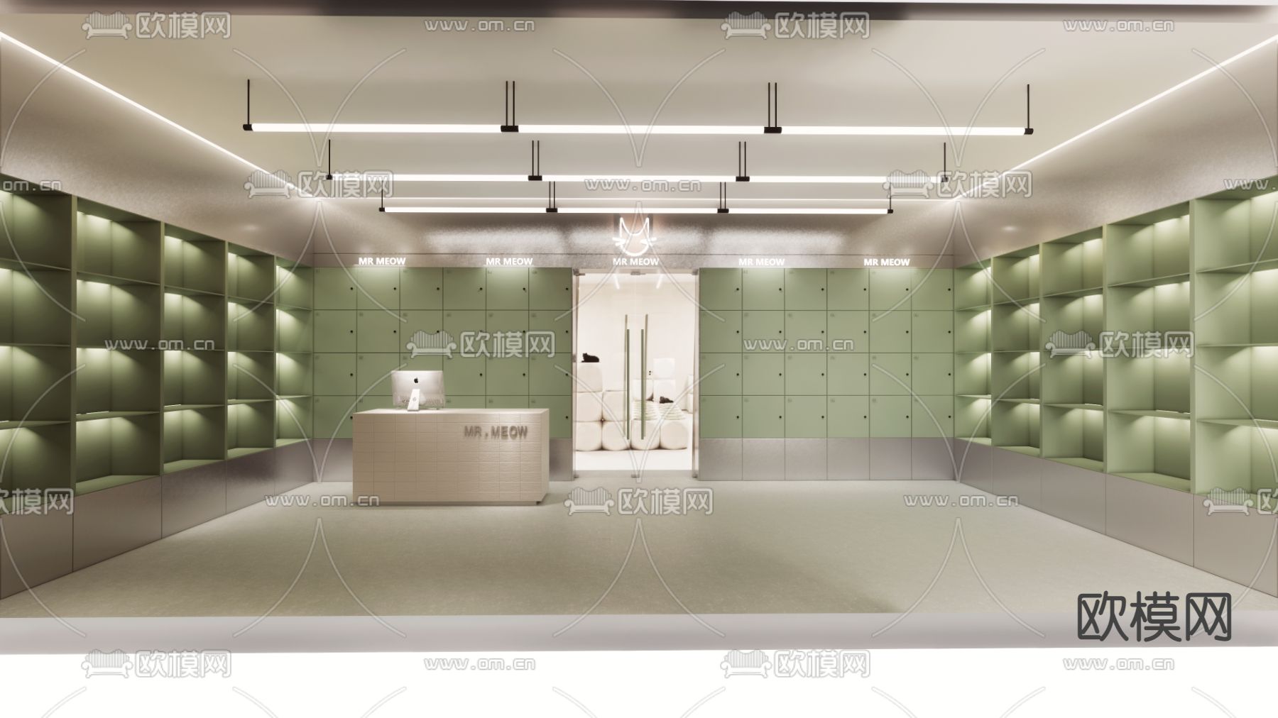 现代猫咖馆前台su模型下载（渲染图1）