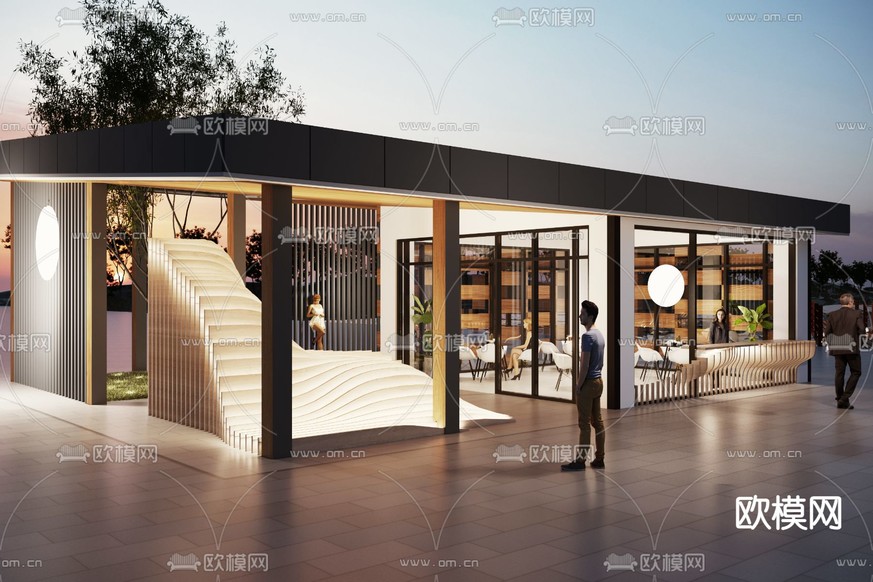 现代咖啡店门头免费3d模型下载(渲染图1)