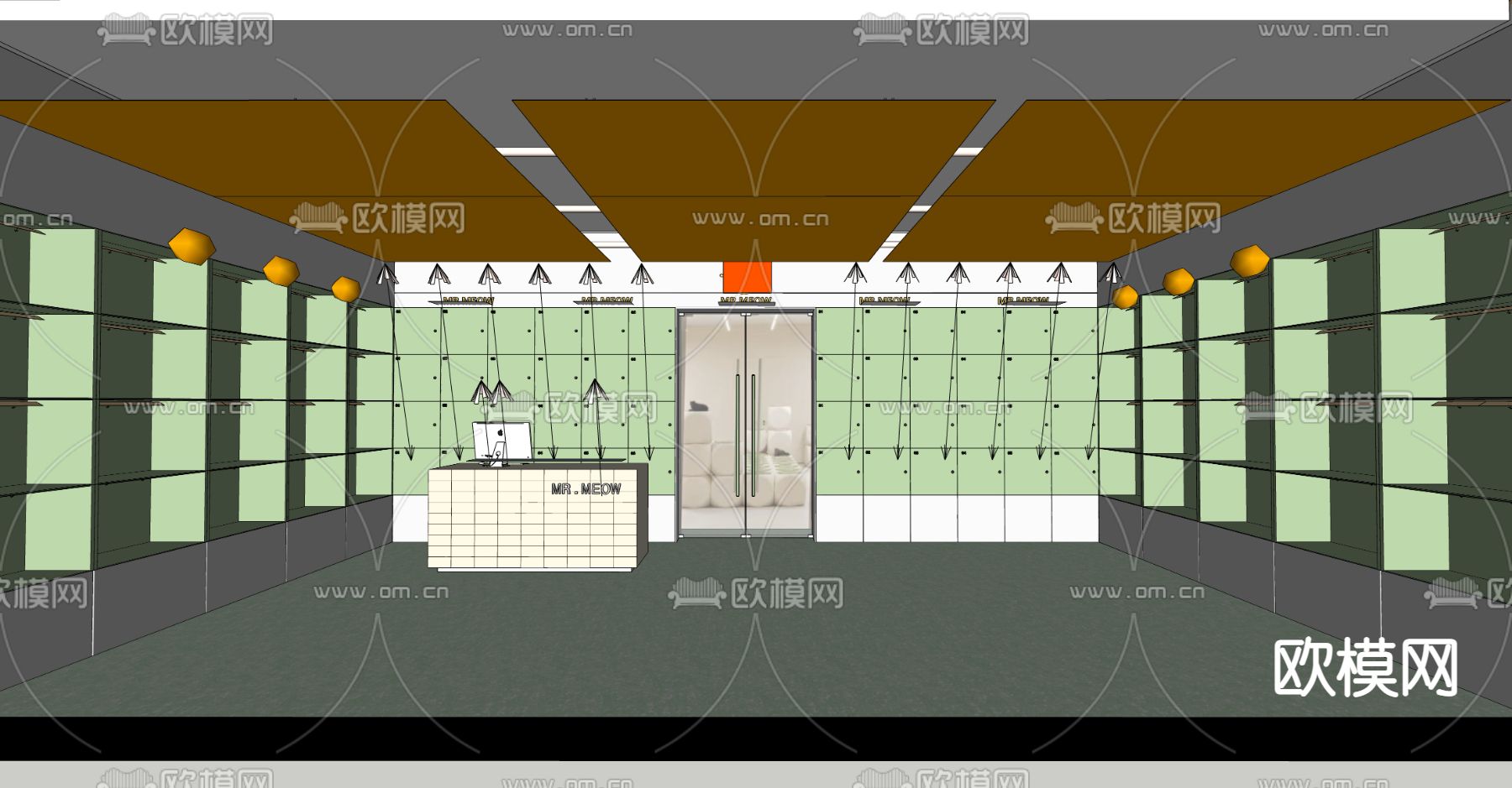 现代猫咖馆前台su模型下载（渲染图2）