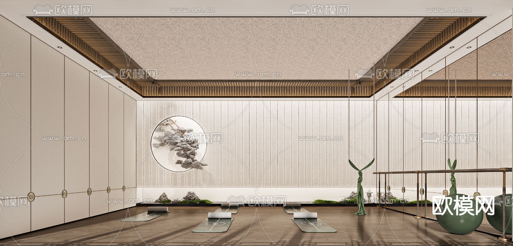新中式瑜伽室 活动室3d模型下载
