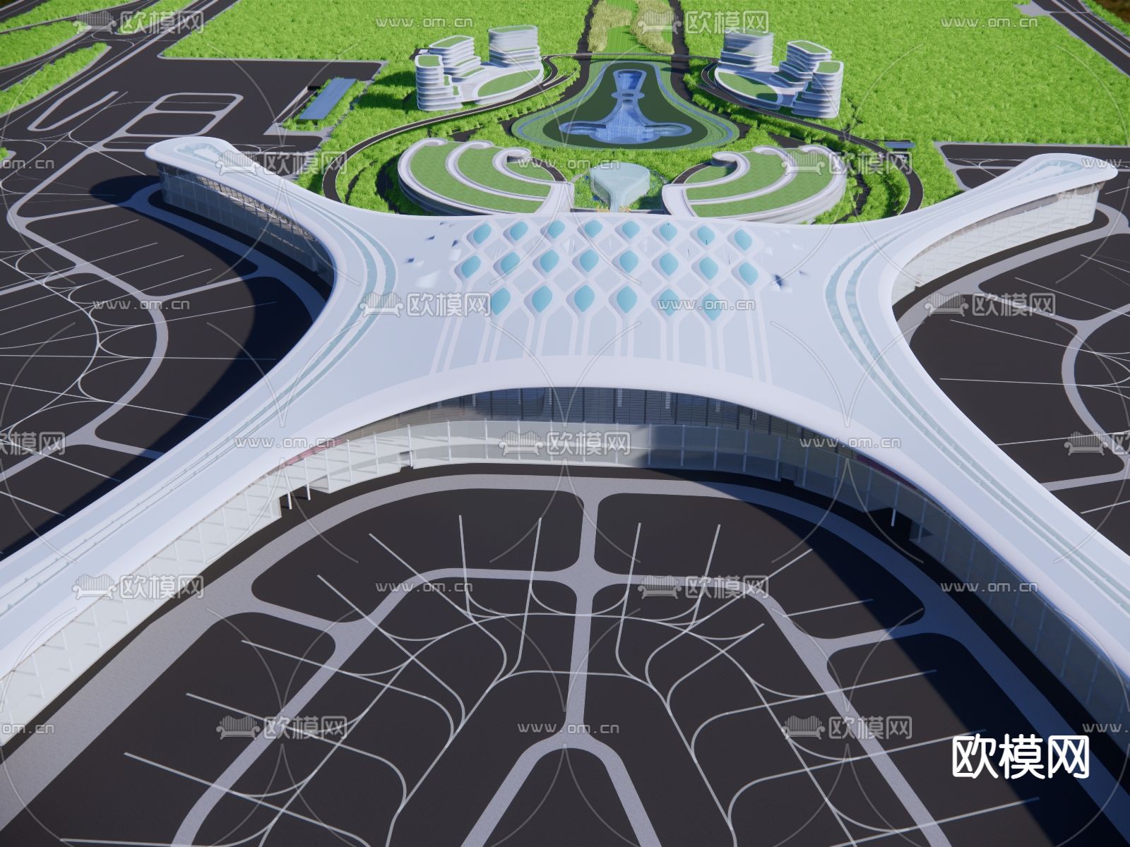 现代机场鸟瞰su模型下载（渲染图1）