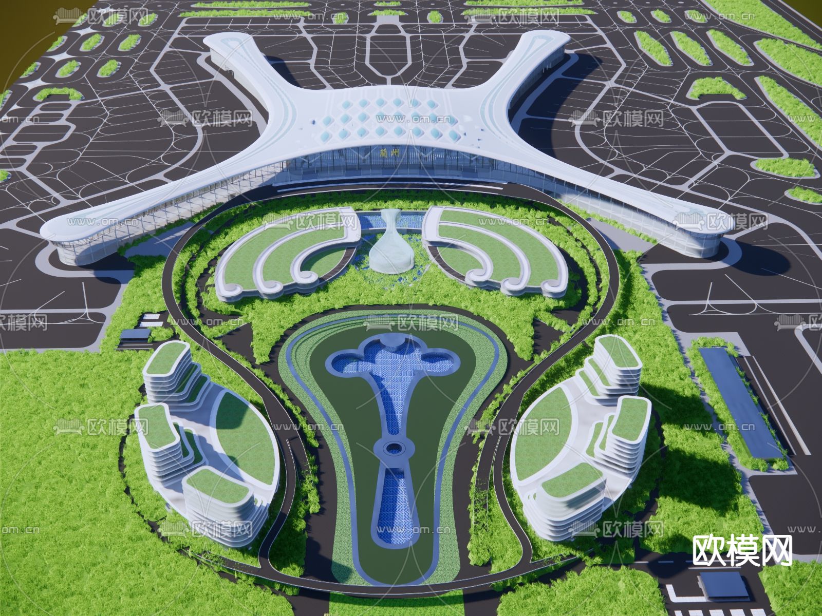 现代机场鸟瞰su模型下载（渲染图3）