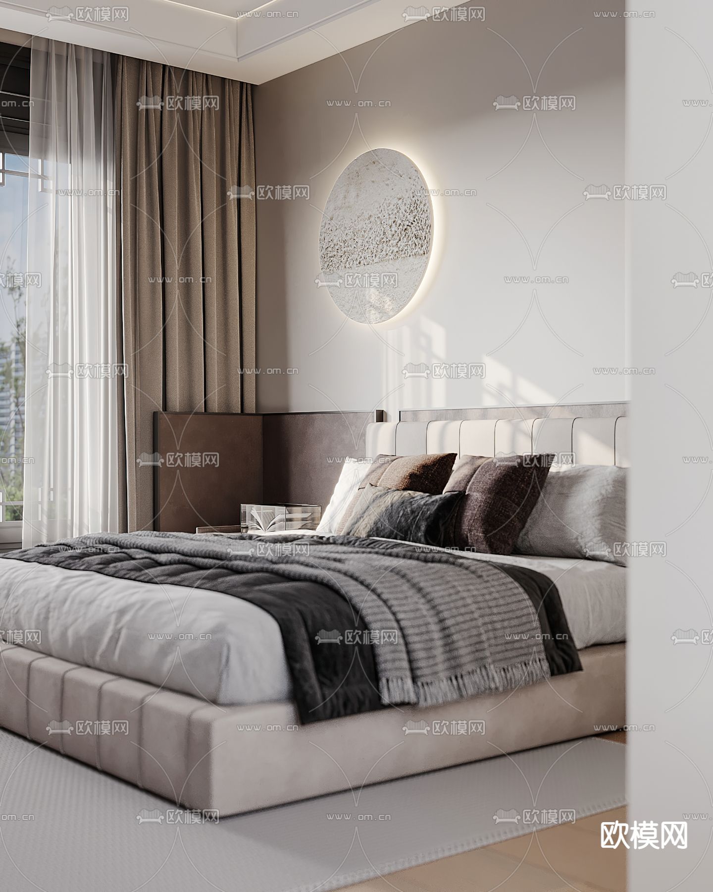 新中式卧室 次卧3d模型下载（渲染图2）