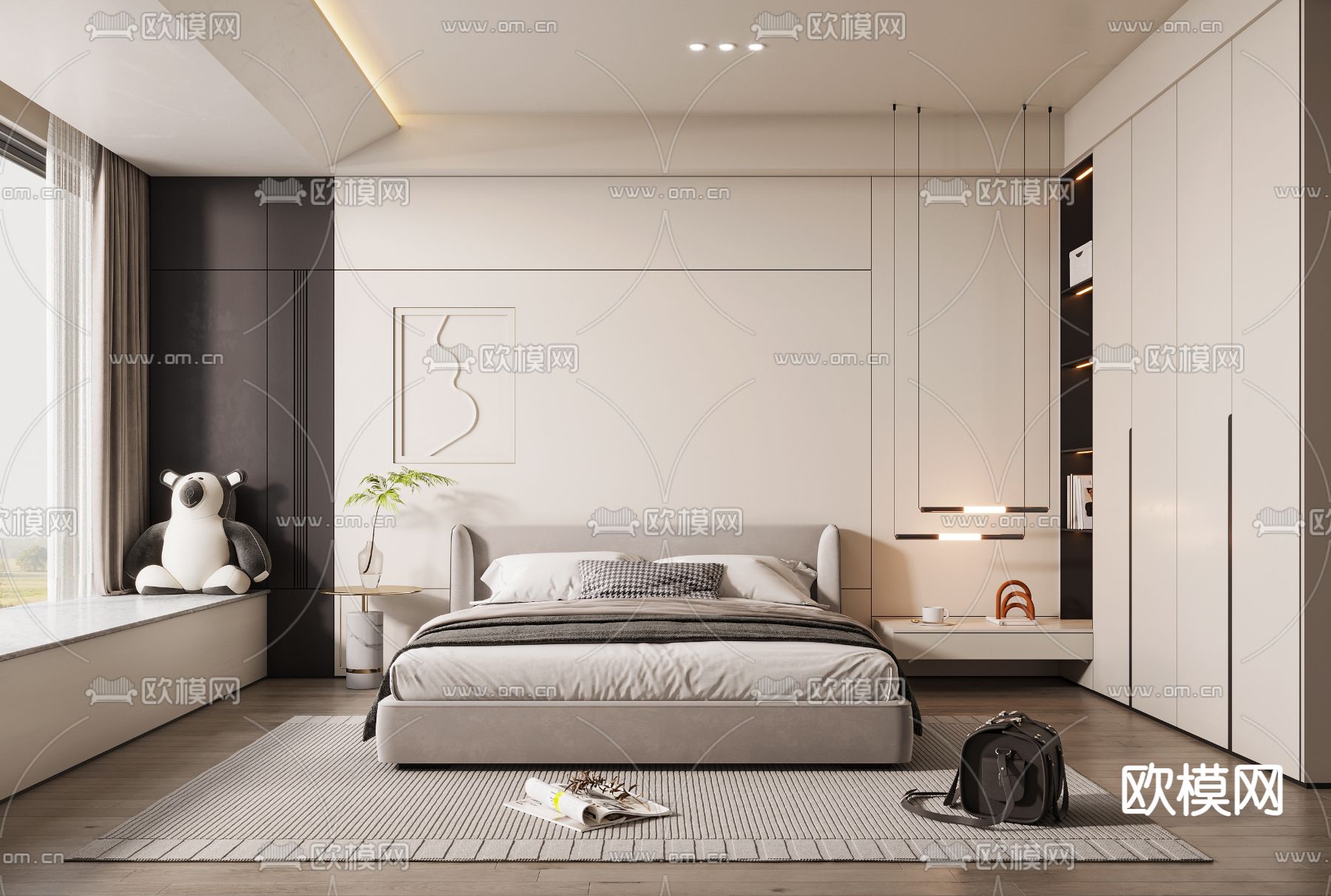 现代卧室 次卧3d模型下载（渲染图1）