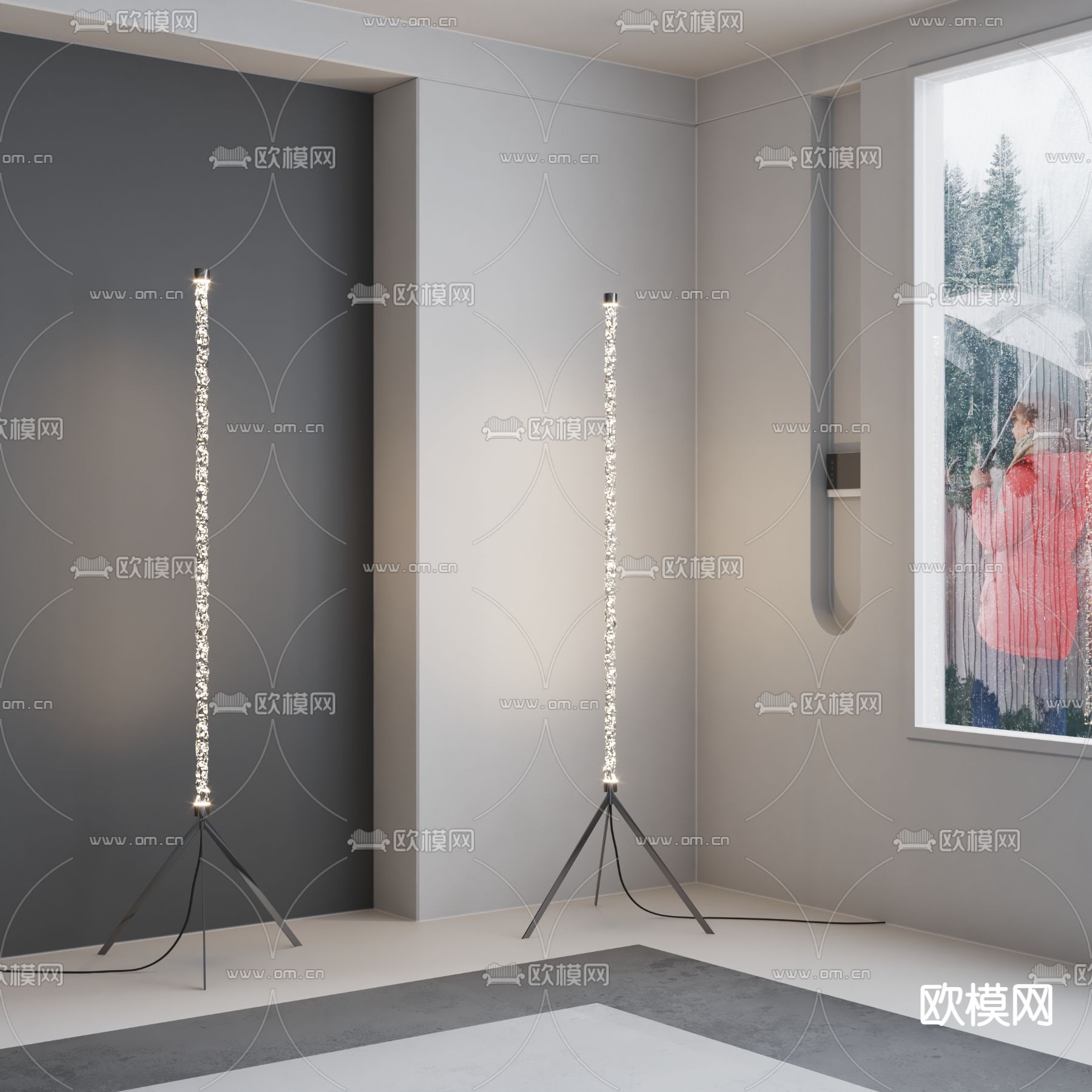 轻奢立柱落地灯su模型下载（渲染图1）