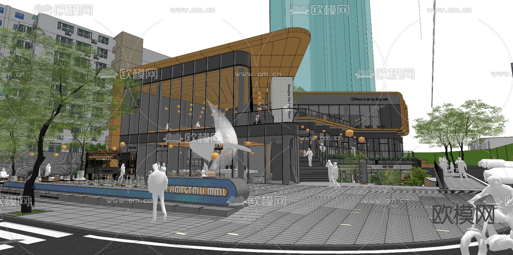 轻奢网红商业示范区su模型下载（渲染图6）