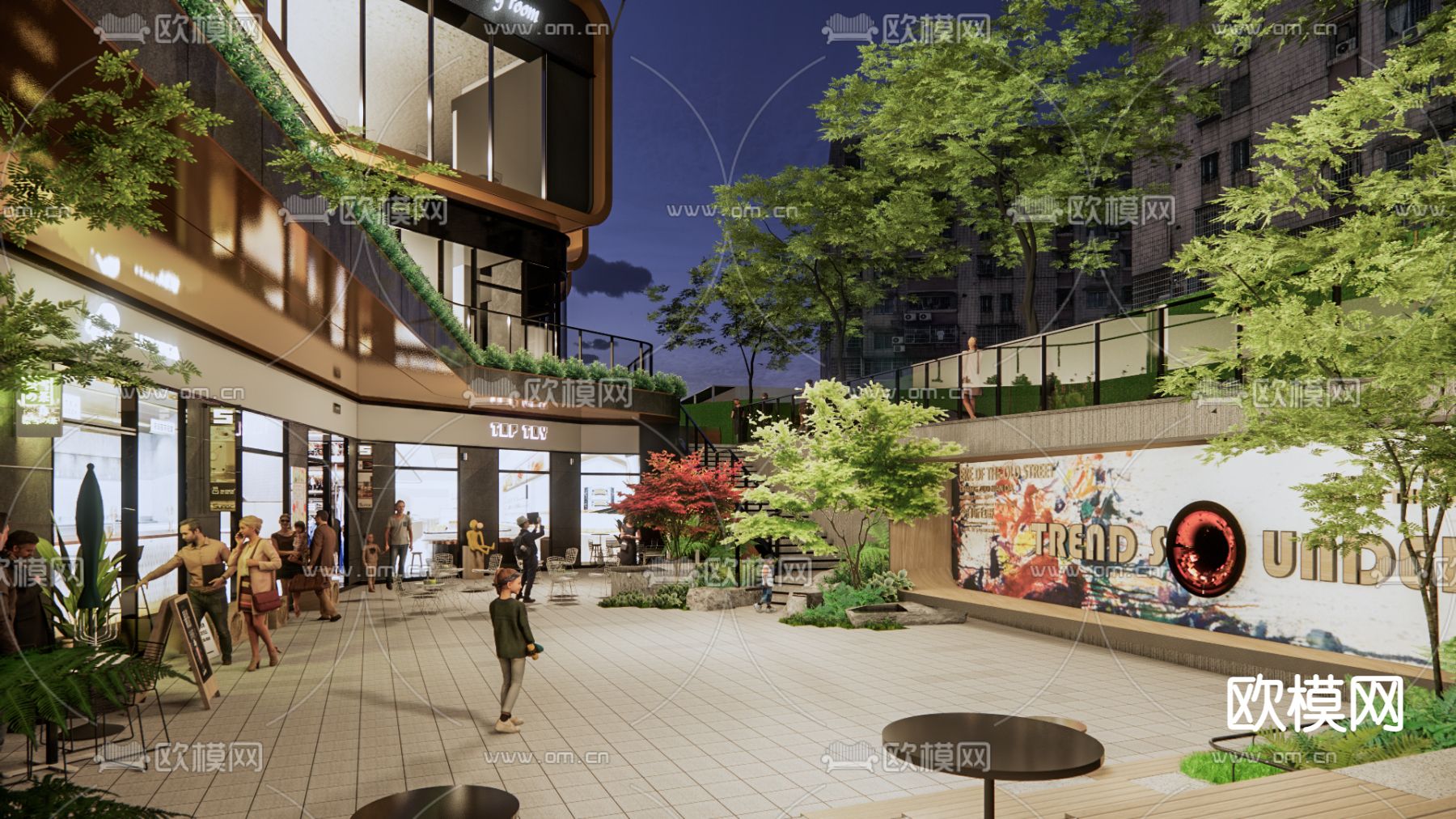 轻奢网红商业示范区su模型下载（渲染图3）