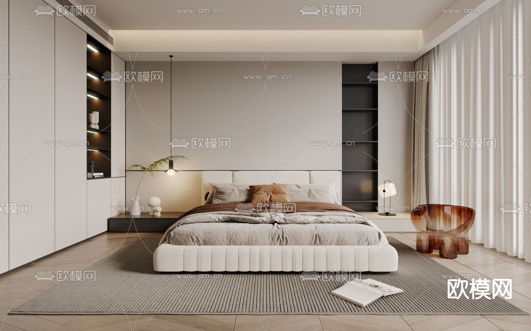 现代卧室主人房3d模型下载