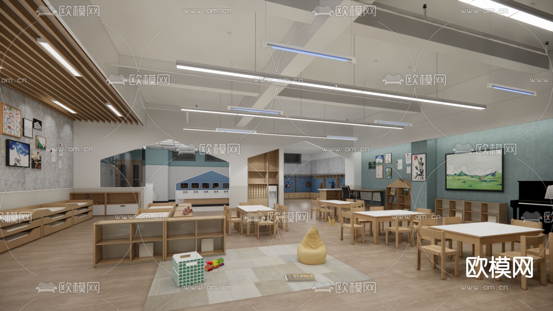 现代幼儿园手工教室su模型下载（渲染图1）