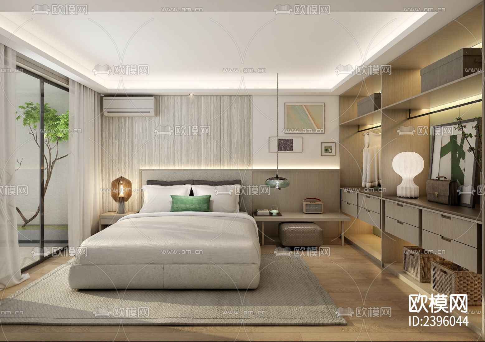 现代公寓样板设计cad施工图下载（渲染图2）