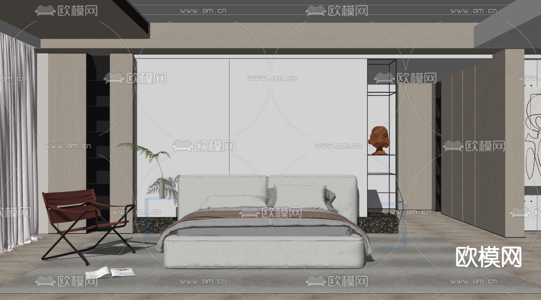 侘寂卧室 主人房su模型下载（渲染图2）