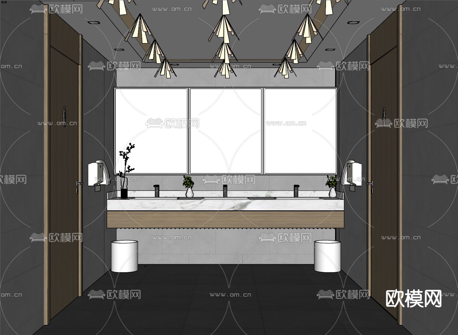现代公共卫生间洗手区su模型下载（渲染图2）