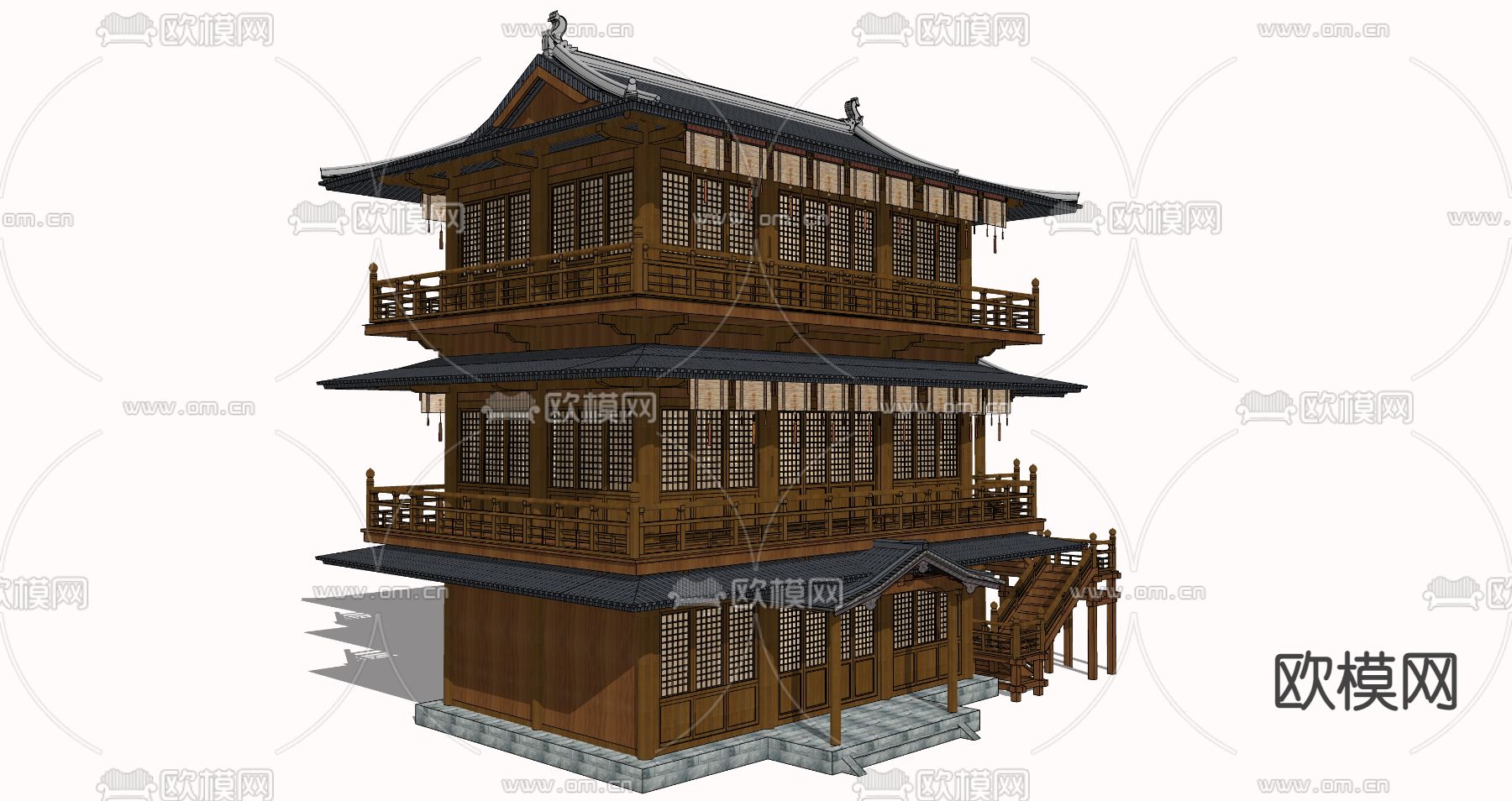 中式古建楼阁su模型
