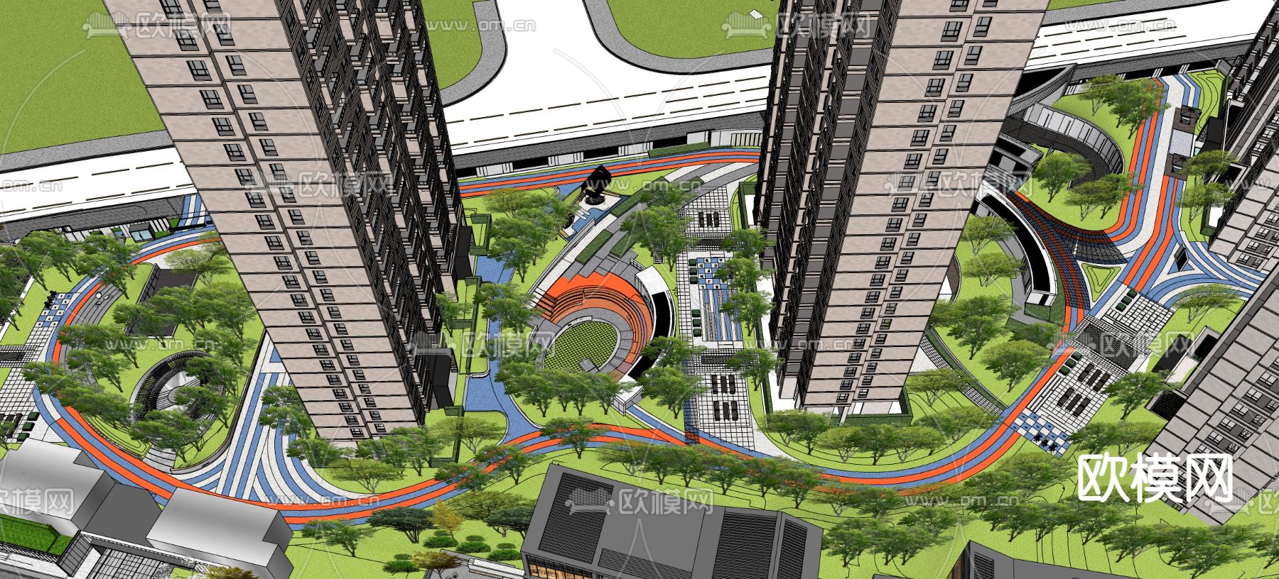 现代住宅小区鸟瞰su模型