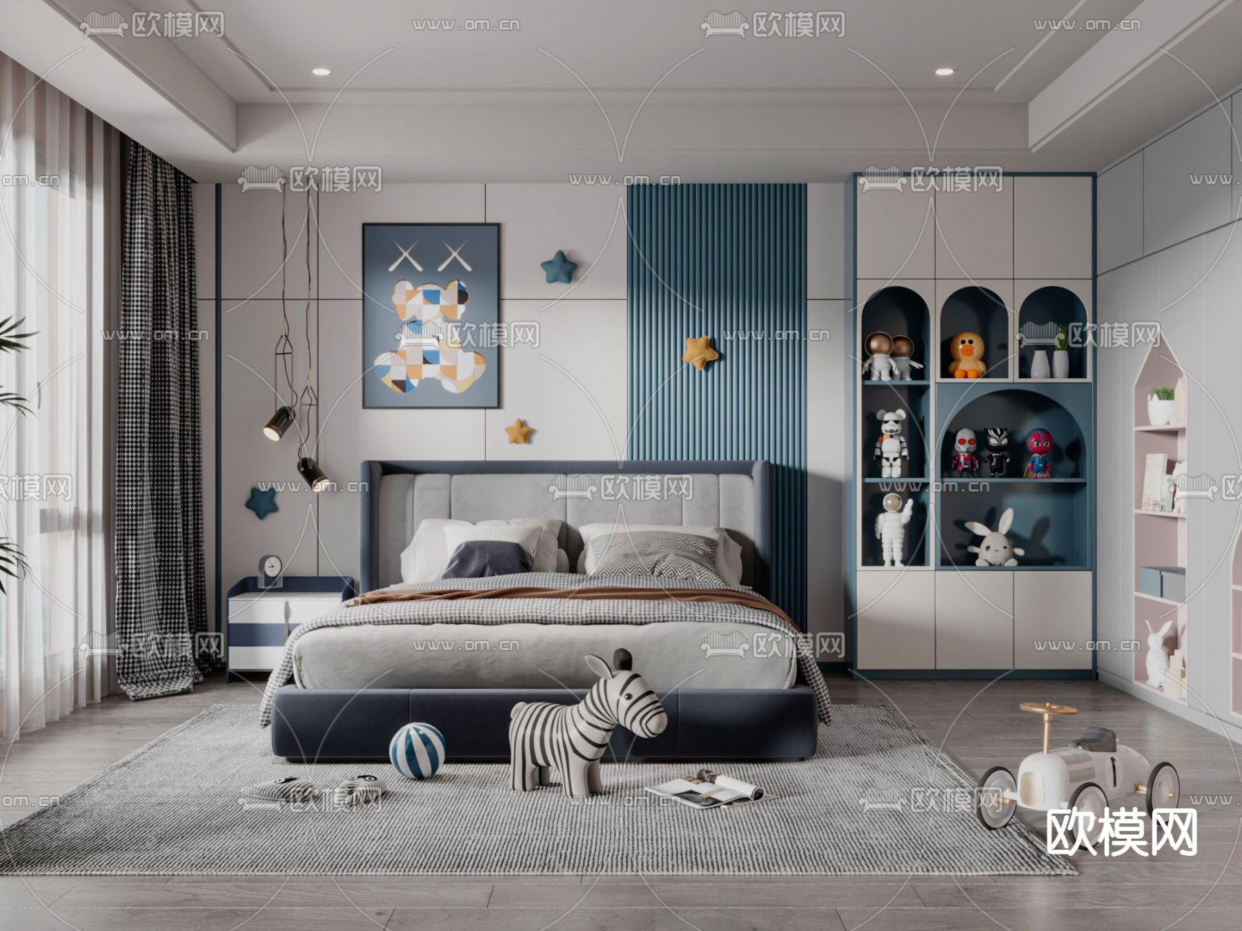 现代男孩房 小孩房 儿童房3d模型下载