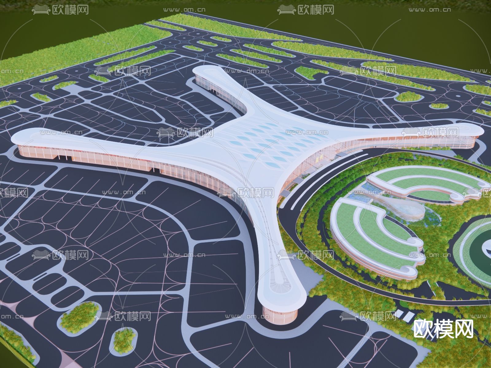 现代机场鸟瞰su模型下载（渲染图2）