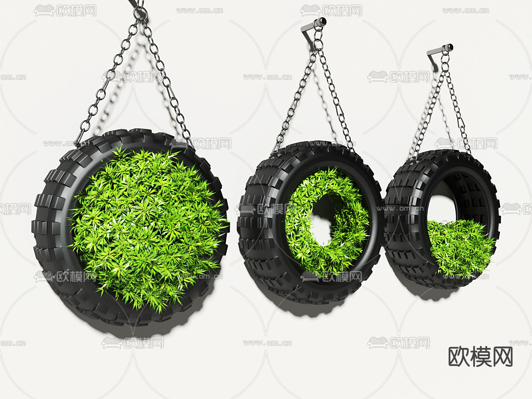 工业风轮胎绿植 吊篮su模型下载（渲染图1）