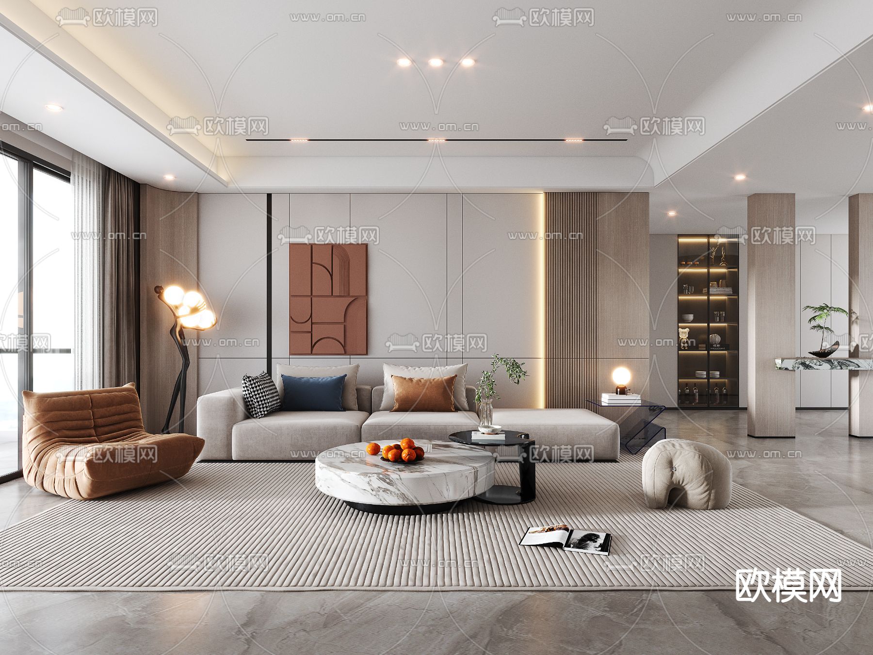 现代家居客厅3d模型下载（渲染图1）