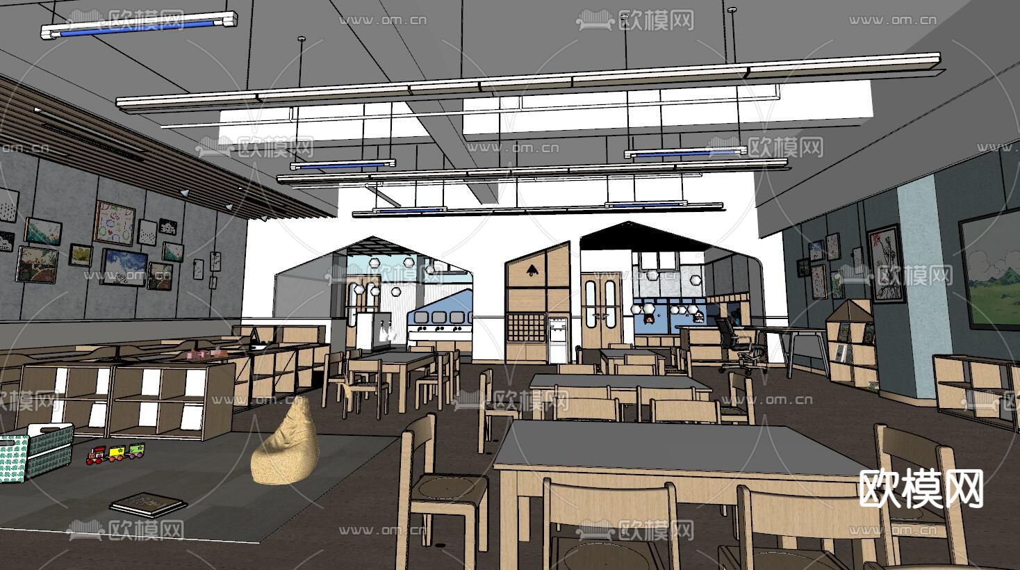 现代幼儿园手工教室su模型下载（渲染图2）
