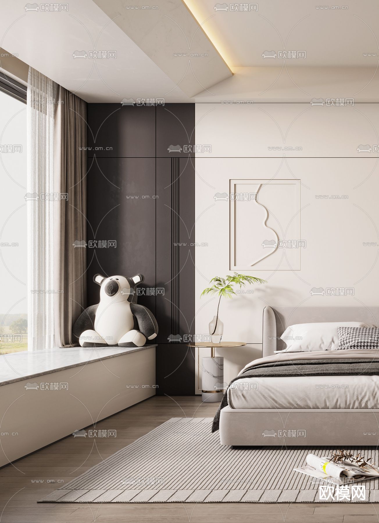现代卧室 次卧3d模型下载（渲染图3）