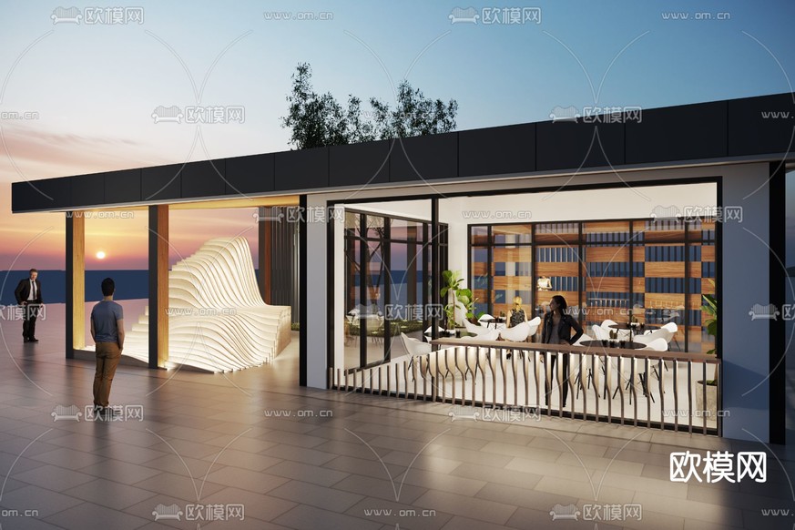 现代咖啡店门头免费3d模型下载(渲染图2)