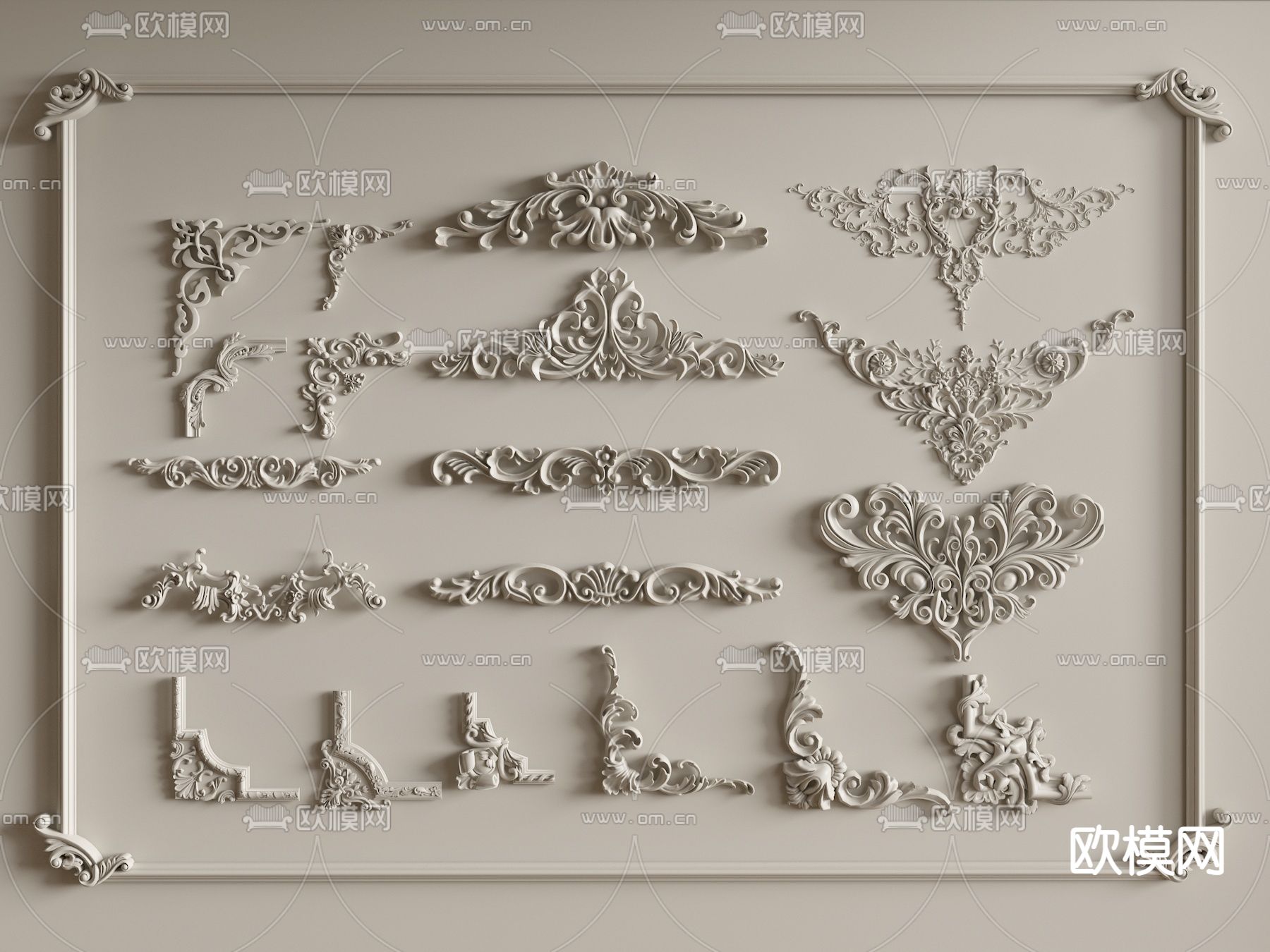 欧式石膏雕刻雕花su模型下载（渲染图1）