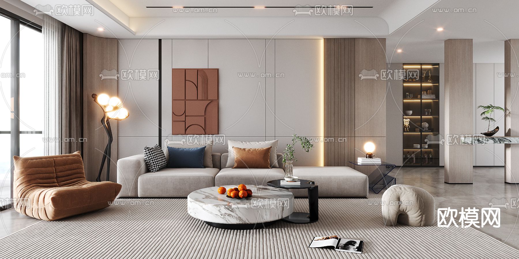 现代家居客厅3d模型下载（渲染图4）