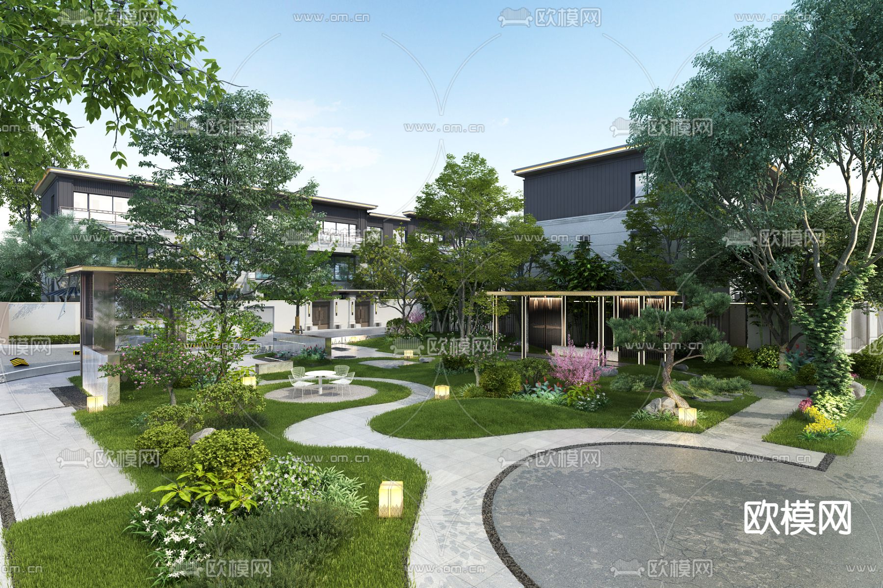 新中式园林景观3d模型下载