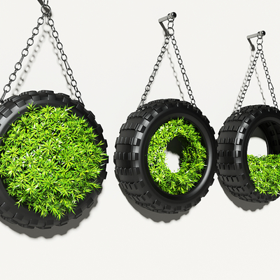  工业风轮胎绿植 吊篮su模型 
