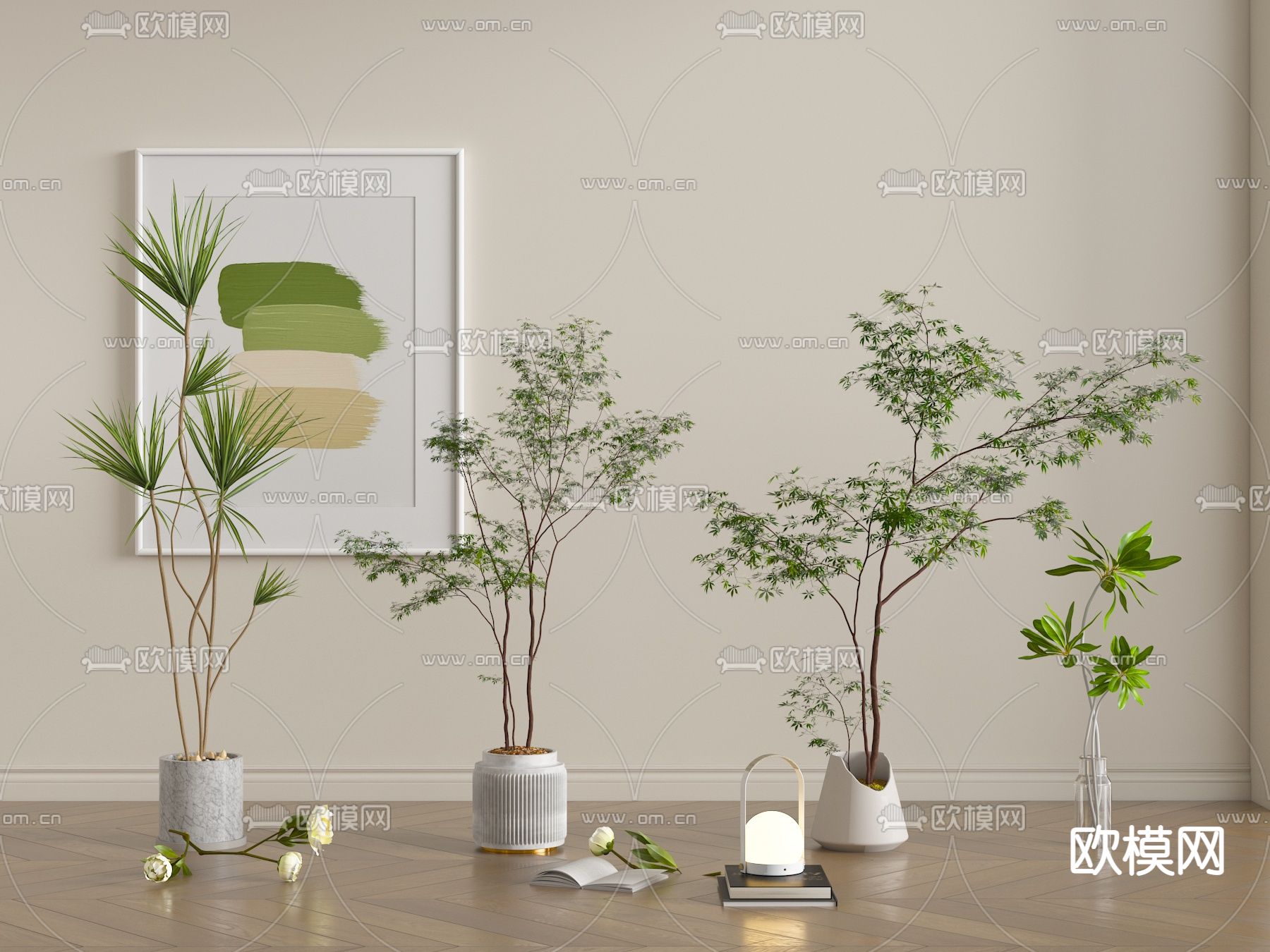 现代绿植盆栽su模型下载（渲染图1）