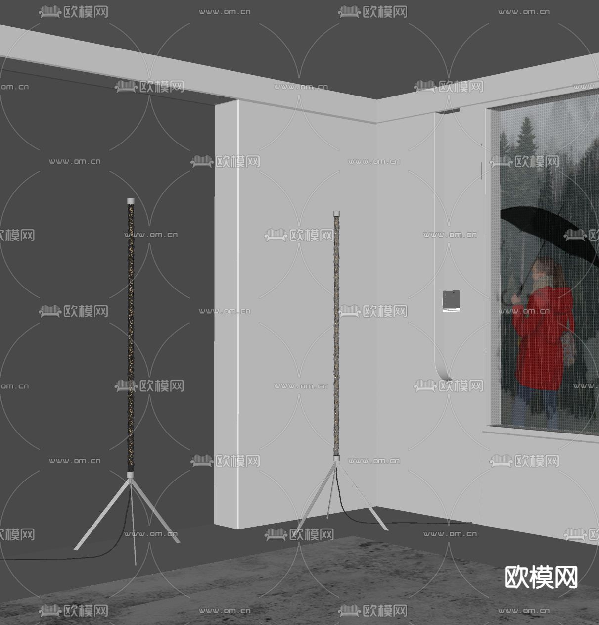 轻奢立柱落地灯su模型下载（渲染图2）