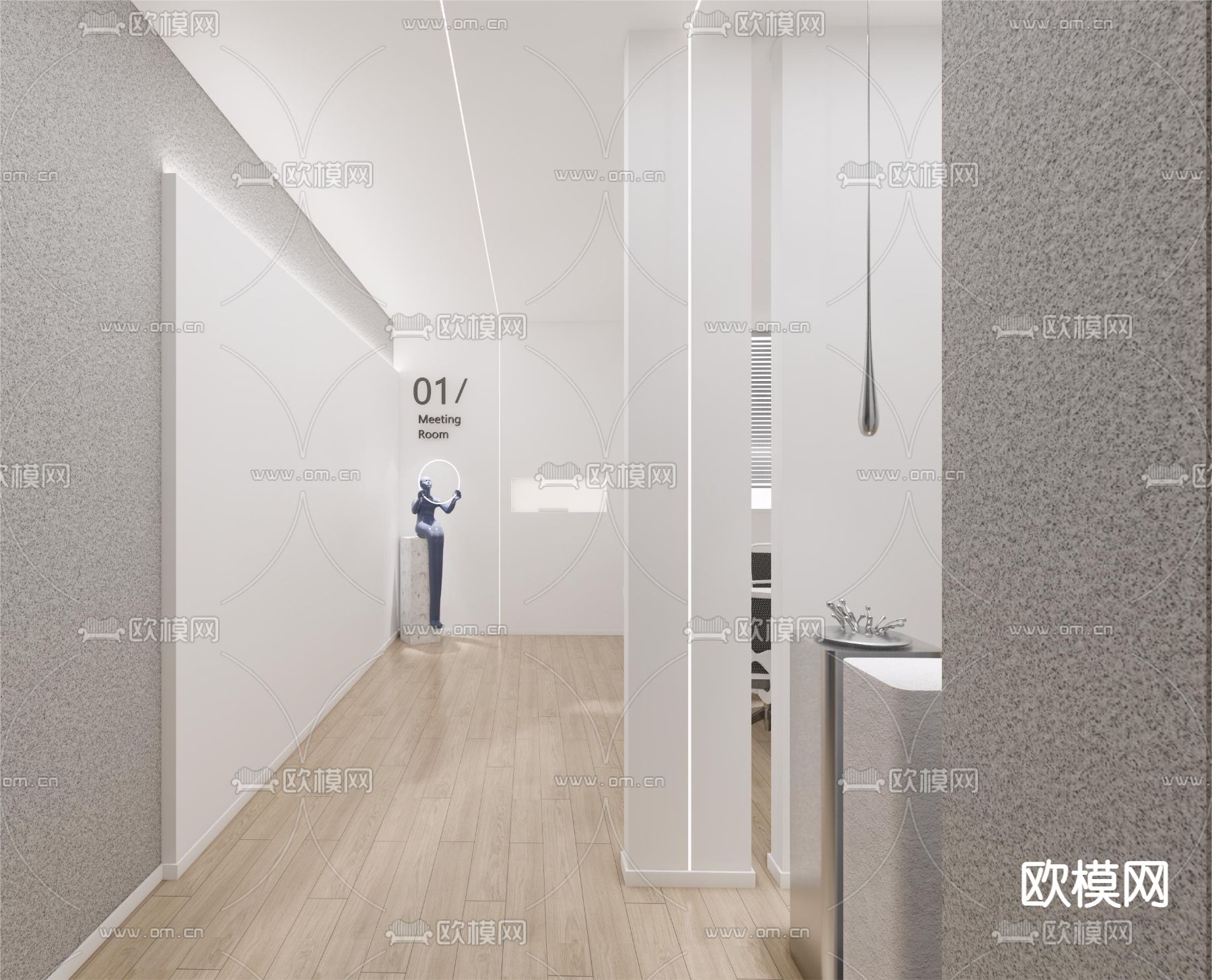 现代会议室su模型下载（渲染图2）