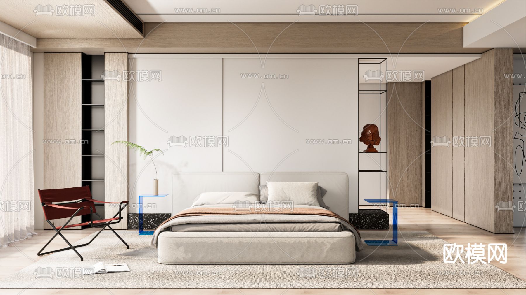 侘寂卧室 主人房su模型下载（渲染图1）
