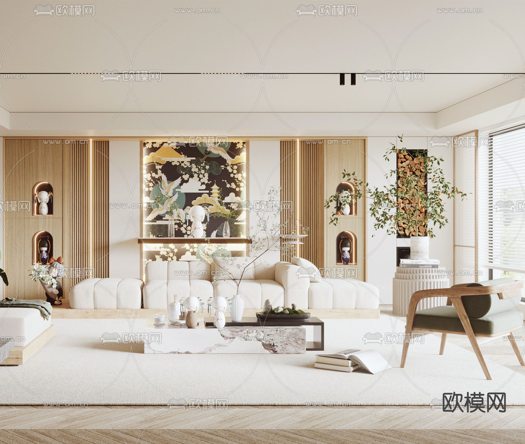 日式客厅3d模型下载（渲染图3）