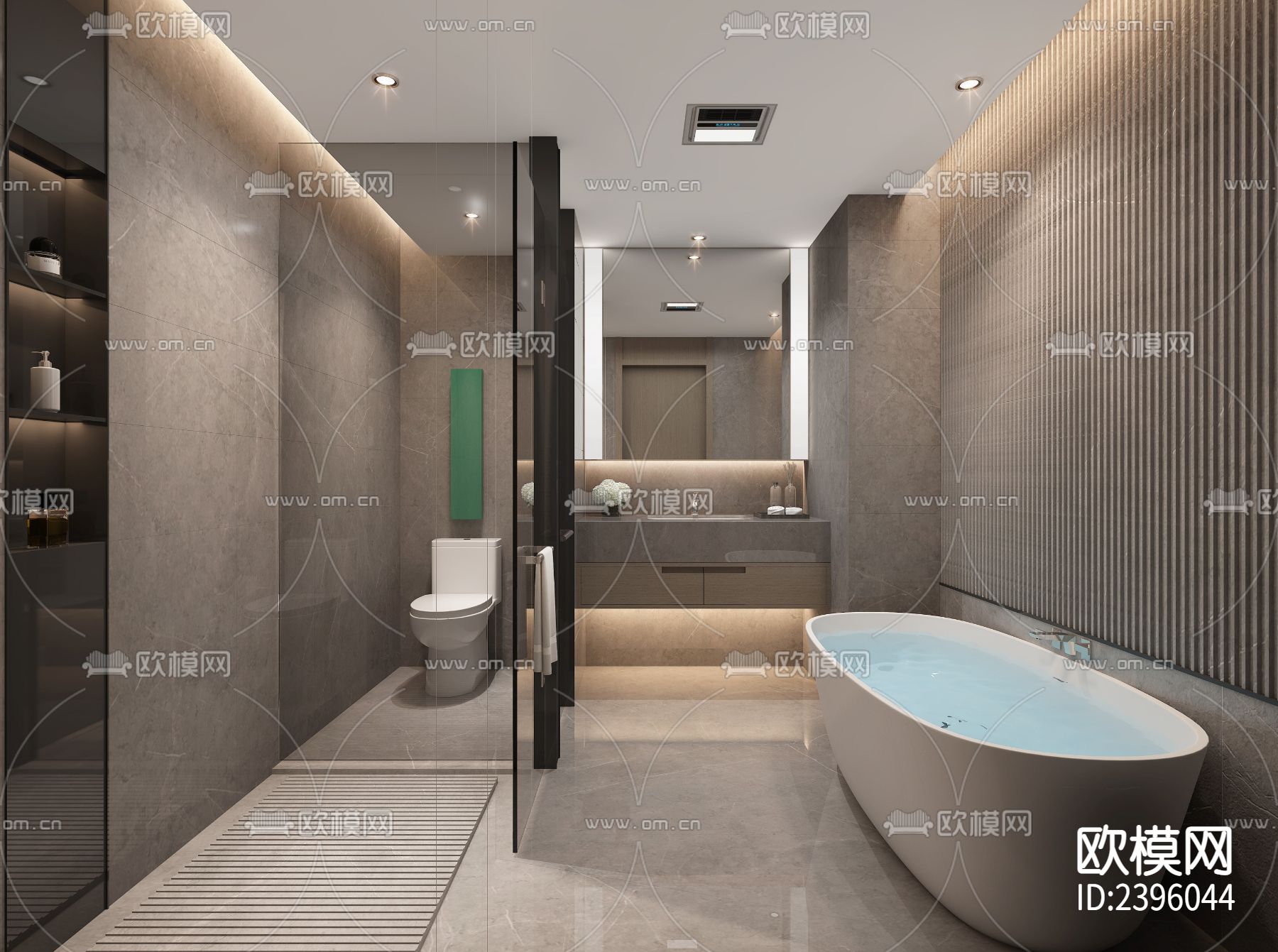 现代公寓样板设计cad施工图下载（渲染图5）