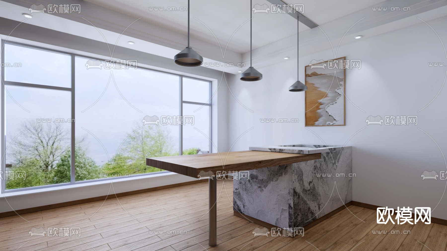 现代水吧台 中岛台su模型下载（渲染图1）