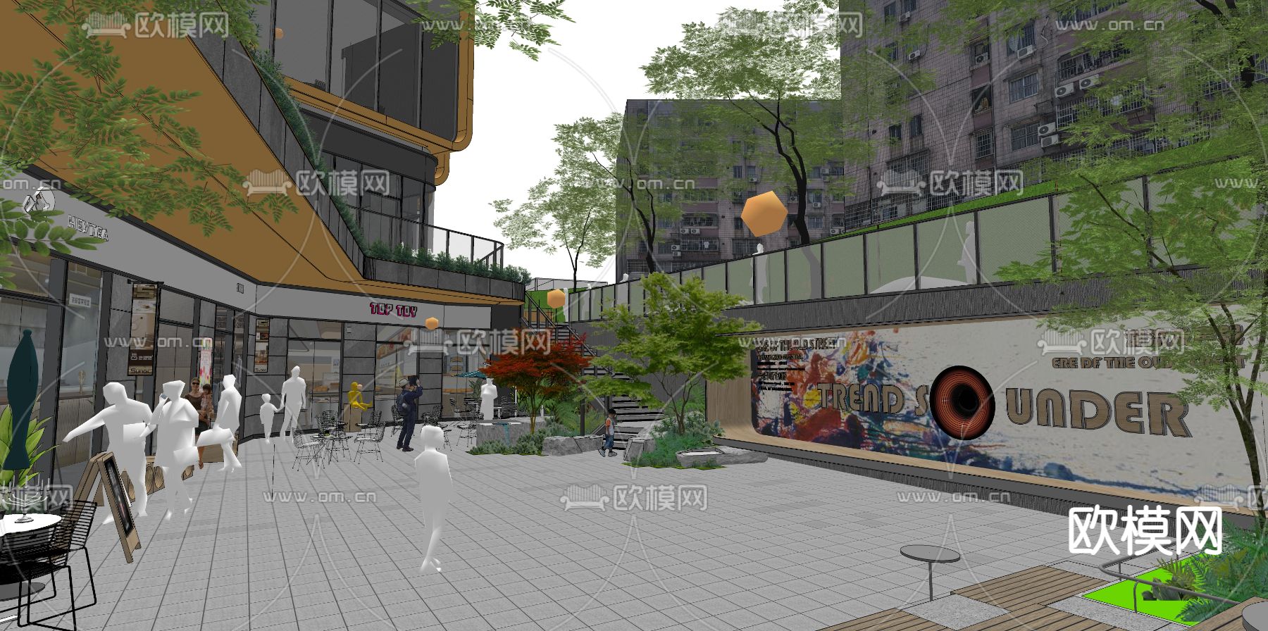 轻奢网红商业示范区su模型下载（渲染图8）