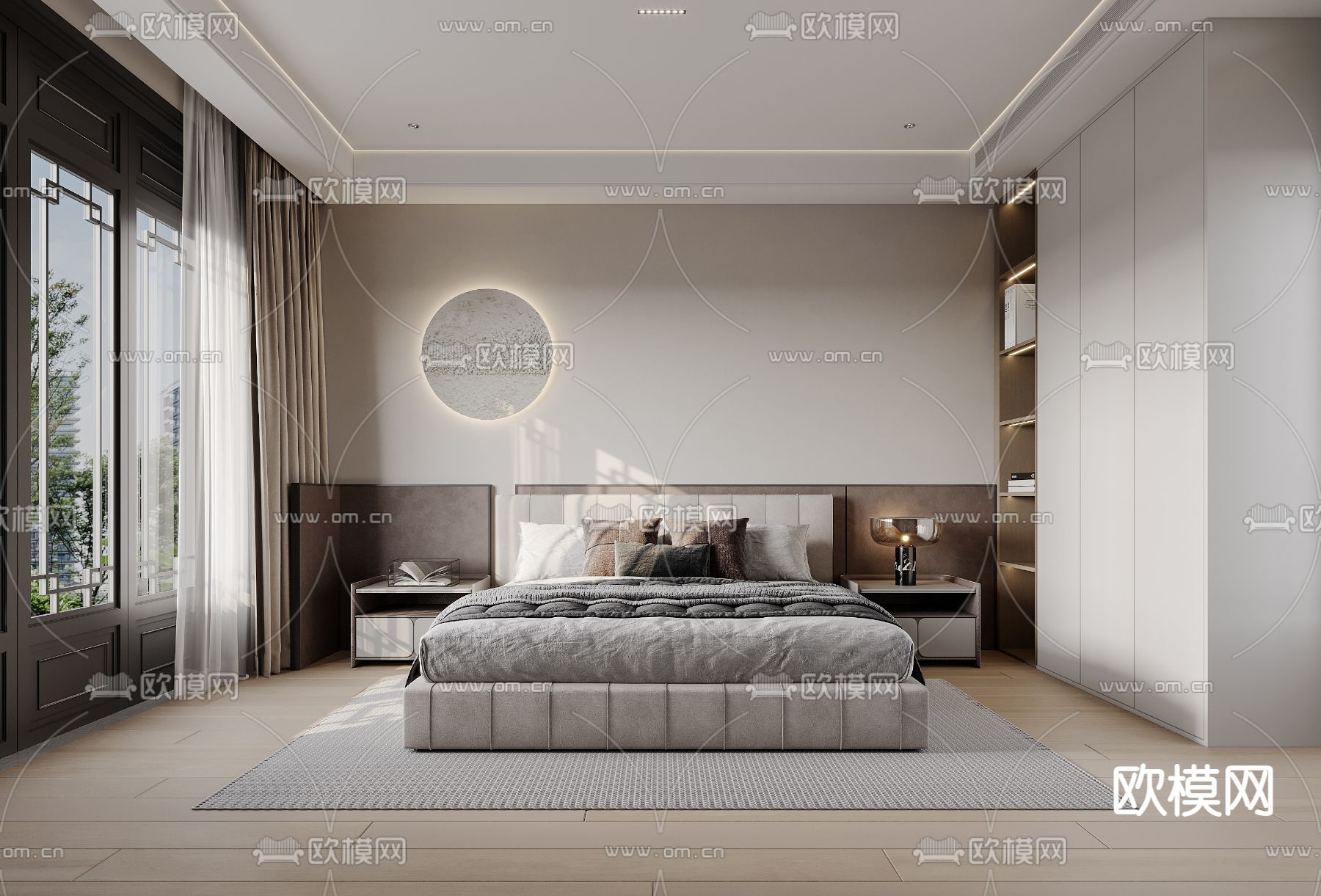 新中式卧室 次卧3d模型下载（渲染图1）