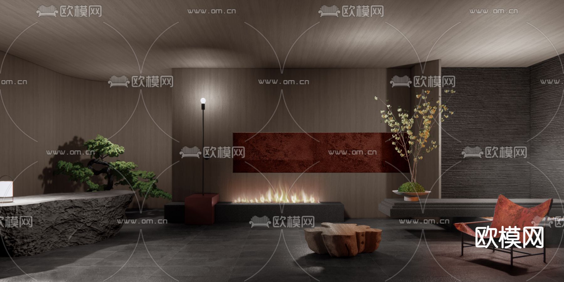 暗黑风民宿前台 接待处su模型下载（渲染图1）