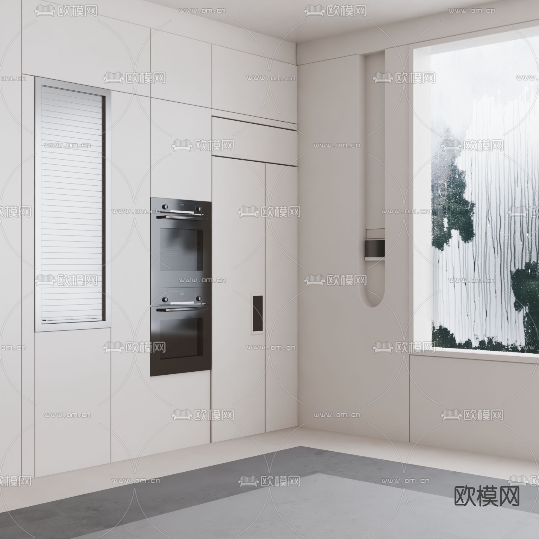 奶油风整装橱柜su模型下载（渲染图1）