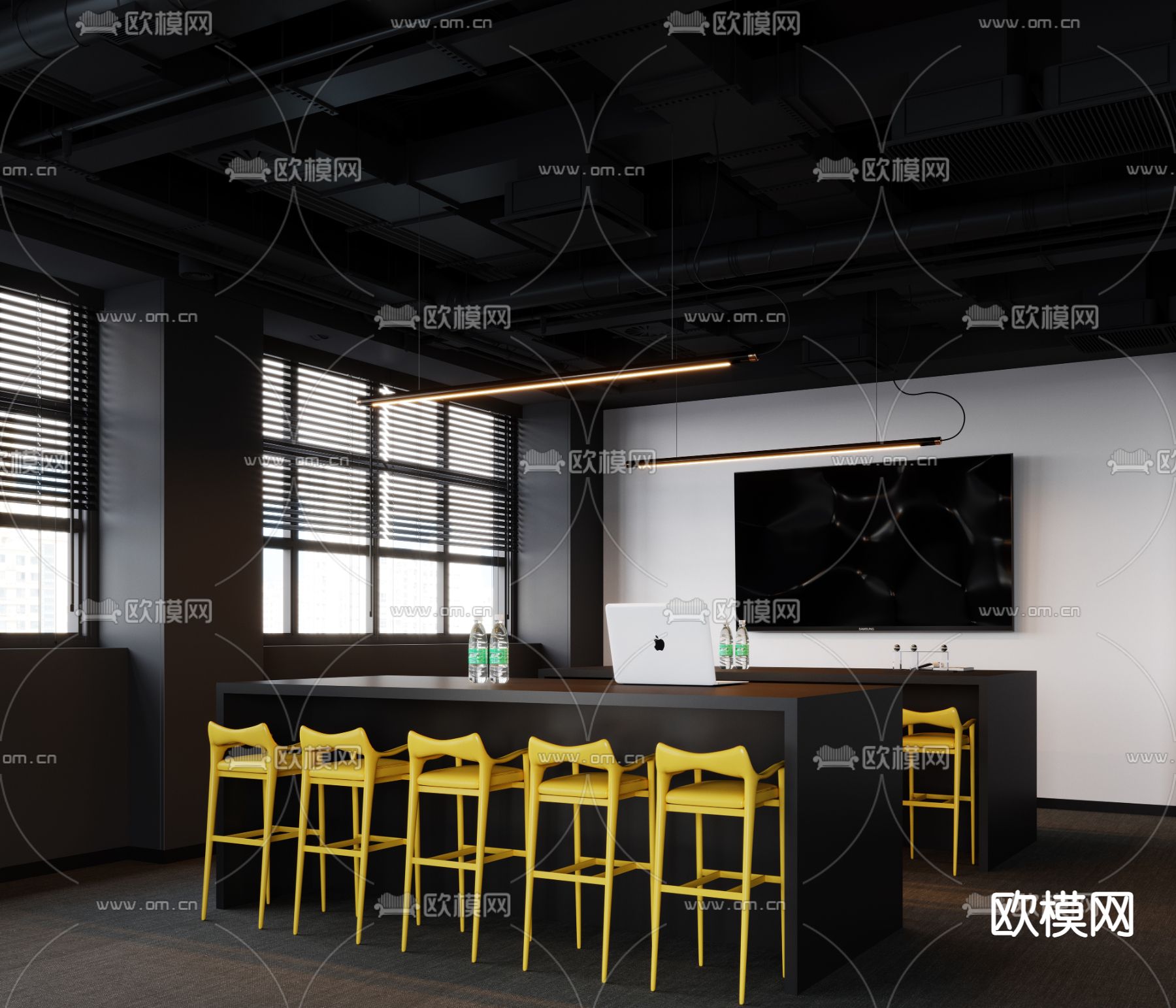 暗黑风茶水间 水吧区3d模型下载（渲染图1）